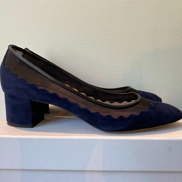 Chloe Scalloped Suede Leather Pumps 39NavyBridget - Picture 5 of 6